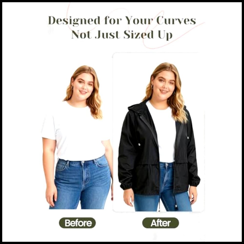 Plus Size Waterproof Rain Jacket Lightweight Pack… - image 4